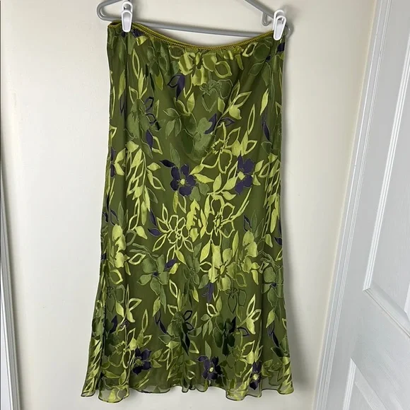 Vintage Jacques Vert 26% Silk Blend Brocade Floral Green Slip Skirt Size 14 - Picture 9 of 13